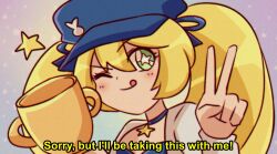 Rule 34 | 1girl, 6010 (6010nian), baseball cap, blonde hair, blue choker, blue hat, blush, choker, closed mouth, commentary, dokibird (vtuber), english text, fake screenshot, green eyes, hair between eyes, hand up, hat, highres, indie virtual youtuber, long hair, looking at viewer, one eye closed, portrait, smile, solo, star-shaped pupils, star (symbol), star choker, subtitled, symbol-only commentary, symbol-shaped pupils, tongue, tongue out, trophy, v, virtual youtuber