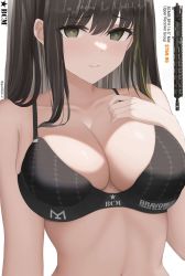 Rule 34 | 1girl, ai-assisted, bare arms, bare shoulders, black bra, black eyes, blush, bra, breasts, brown hair, cleavage, collarbone, commentary, dgkamikaze, english commentary, girls&#039; frontline, green hair, hair between eyes, highres, large breasts, long hair, looking at viewer, m4a1 (girls&#039; frontline), multicolored hair, smile, solo, streaked hair, underwear, upper body