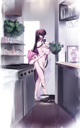 Rule 34 | &gt; &lt;, 2girls, ahoge, bottle, breasts, brown hair, cat, colored inner hair, completely nude, covering another&#039;s breasts, cup, drinking glass, earrings, highres, huge breasts, indoors, jewelry, kitchen, long hair, medium breasts, multicolored hair, multiple girls, nude, open mouth, original, oven, pink hair, plant, potted plant, very long hair, walking, yaguo