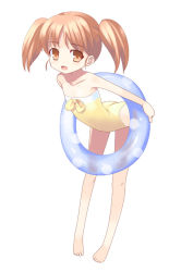 Rule 34 | 1girl, bare shoulders, bent over, brown eyes, brown hair, casual one-piece swimsuit, character request, child, innertube, kagura mizuki, one-piece swimsuit, open mouth, solo, source request, swim ring, swimsuit, twintails