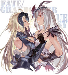 Rule 34 | 2girls, ahoge, annoyed, breasts, cleavage, clothes grab, crossover, dark jeanne, emmmerald, fate (series), grabbing another&#039;s chin, granblue fantasy, hair between eyes, hand on another&#039;s chin, hand on another&#039;s face, jeanne d&#039;arc (fate), jeanne d&#039;arc (granblue fantasy), jeanne d&#039;arc alter (avenger) (fate), jeanne d&#039;arc alter (avenger) (third ascension) (fate), jeanne d&#039;arc alter (fate), multiple girls, name connection, smirk, upper body, white background