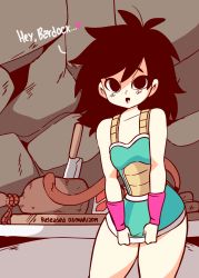 Rule 34 | 1girl, animated, animated gif, aqua shirt, aqua skirt, armor, artist name, bare shoulders, black eyes, black hair, blush, breasts, cleft of venus, closed mouth, clothes lift, collarbone, dated, diives, dragon ball, english text, female focus, flashing, food, gine, hands up, happy, heart, highres, indoors, knife, lifting own clothes, looking at viewer, matching hair/eyes, meat, miniskirt, monkey tail, navel, no panties, one eye closed, open mouth, patreon logo, patreon username, pussy, shirt, short hair, signature, skirt, skirt lift, sleeveless, sleeveless shirt, small breasts, smile, solo, spoken heart, standing, tail, talking, tongue, tongue out, uncensored, underwear, wink, wristband
