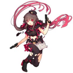 Rule 34 | 1girl, belt, black footwear, black hair, black thighhighs, boots, breasts, colored shoe soles, damaged, defeat, dual wielding, full body, girls&#039; frontline, glock, glock 17 (girls&#039; frontline), gradient hair, gun, hat, high heel boots, high heels, holding, holding gun, holding weapon, large breasts, long hair, low twintails, multicolored hair, necktie, official art, pink eyes, pink hair, rain lan, shirt, skirt, solo, suspender skirt, suspenders, thighhighs, torn clothes, torn shirt, torn skirt, torn thighhighs, transparent background, twintails, weapon, white skirt