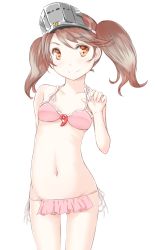 Rule 34 | 10s, 1girl, bikini, brown eyes, brown hair, highres, kantai collection, long hair, r0g0b0, ryuujou (kancolle), simple background, solo, swimsuit, twintails, visor cap, white background