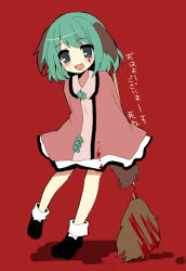 Rule 34 | 1girl, :d, animal ears, bad id, bad pixiv id, black footwear, blood, blood on face, blush, bobby socks, broom, crazy smile, dog ears, dog tail, dress, empty eyes, fang, full body, kasodani kyouko, looking at viewer, open mouth, shoes, short hair, smile, socks, solo, standing, standing on one leg, tail, touhou, uguisu mochi (ykss35), yandere