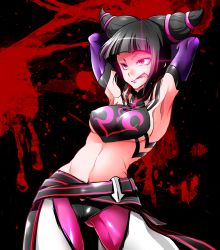 Rule 34 | 1girl, :p, black hair, breasts, detached sleeves, drill hair, covered erect nipples, han juri, marimo (yousei ranbu), purple eyes, short twintails, street fighter, street fighter iv (series), tongue, tongue out, twin drills, twintails