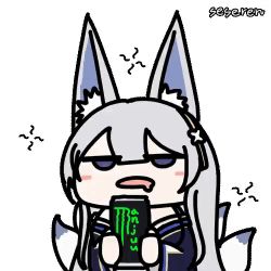 Rule 34 | 1girl, animal ears, animated, animated gif, azur lane, energy drink, exhausted, long hair, lowres, monster energy, multiple tails, open mouth, product placement, seseren, tail