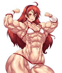 Rule 34 | 1girl, absurdres, armor, biceps, bikini, bikini armor, eris greyrat, extreme muscles, fang, highres, long hair, looking at viewer, muscular, muscular female, mushoku tensei, open mouth, purukogi (plasma beach), red eyes, red hair, smile, solo, swimsuit, thick eyebrows, thick thighs, thighs