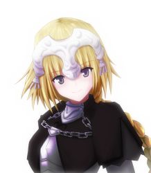 Rule 34 | 1girl, armor, blonde hair, bloom, braid, capelet, fate/apocrypha, fate (series), headpiece, jeanne d&#039;arc (fate), jeanne d&#039;arc (ruler) (fate), k23, long hair, purple eyes, simple background, single braid, solo, white background