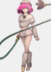 Rule 34 | 1girl, arm warmers, beastmaster (final fantasy), chienon, crop top, crossed legs, final fantasy, final fantasy v, full body, green eyes, hat, holding, holding whip, lenna charlotte tycoon, navel, pink hair, short hair, short shorts, shorts, skull, smile, solo, swept bangs, watson cross, whip, white background, white hat, white shorts, wool
