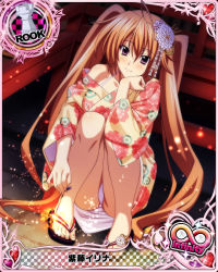 Rule 34 | 10s, 1girl, breasts, card (medium), chess piece, feet, high school dxd, high school dxd born, high school dxd infinity, japanese clothes, kimono, large breasts, long hair, official art, panties, rook (chess), shidou irina, solo, toes, trading card, twintails, underwear, very long hair