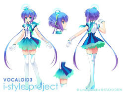 Rule 34 | 1girl, aoki lapis, aqua eyes, blue hair, carnelian, company name, copyright name, gloves, long hair, multicolored hair, official art, solo, thighhighs, twintails, very long hair, vocaloid, watermark, white background, zettai ryouiki