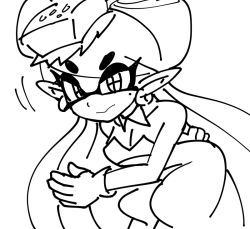 Rule 34 | + +, 1girl, bare shoulders, breasts, callie (splatoon), cleavage, detached collar, domino mask, earrings, female focus, gloves, greyscale, jewelry, long hair, looking at viewer, mask, medium breasts, mole, mole under eye, monochrome, nintendo, object on head, pointy ears, simple background, sketch, solo, splatoon (series), strapless, tentacle hair, tentacles, twintails, usa (dai9c carnival), white background
