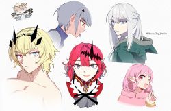 Rule 34 | 1boy, 5girls, alternate hairstyle, baobhan sith (fate), barghest (fate), blonde hair, blue eyes, blue lips, fate/grand order, fate (series), grey eyes, habetrot (fate), heterochromia, highres, house tag denim, melusine (fate), morgan le fay (fate), multiple girls, oberon (fate), pink hair, pointy ears, red eyes, red hair, short hair, white hair, yellow eyes
