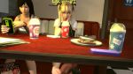 Rule 34 | 2girls, 3d, animated, blonde hair, blue eyes, dead or alive, feet, food, footjob, looking at viewer, marie rose, multiple girls, multitasking, nail polish, naughty face, penis, pockyin, public indecency, restaurant, sneaky, stealth sex, table, tagme, toes, uncensored, under table, video, video, wink