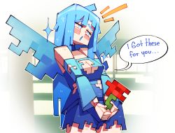 Rule 34 | allay, block (object), blue dress, blue eyes, blue hair, breasts, dress, flower, highres, minecraft, rose, source request, wings