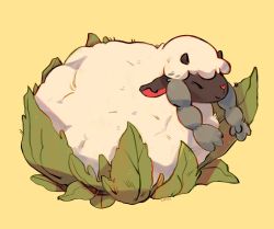 Rule 34 | artist name, cauliflower, cindy (pigeoncindy ), closed mouth, commentary, creatures (company), closed eyes, game freak, gen 8 pokemon, green background, highres, horns, nintendo, no humans, pokemon, pokemon (creature), sheep, smile, solo, wooloo