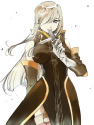 Rule 34 | 00s, 1girl, armor, blue eyes, breasts, detached sleeves, faulds, gloves, hair over one eye, knife, large breasts, light brown hair, long hair, rurouni187, solo, tales of (series), tales of the abyss, tear grants, thighhighs