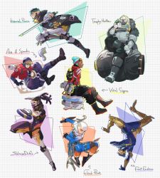Rule 34 | 3girls, 4boys, ace of sparks wattson, apex legends, apex legends mobile, bald, bald girl, biwon blade, black footwear, black gloves, black pants, blue jacket, bodysuit, boots, brown hair, caustic (apex legends), closed eyes, crypto (apex legends), cup, d.o.c. health drone, dark-skinned female, dark skin, double bun, fade (apex legends), falling, fast fashion octane, flashpoint wraith, gas mask, gloves, goggles, goggles on head, gradient jacket, green hair, grey gloves, hair bun, handstand, highres, holding, holding sword, holding weapon, jacket, kernel panic crypro, kernel panic crypto, lifeline (apex legends), looking down, mask, mug, multiple boys, multiple girls, nessie (respawn), non-humanoid robot, octane (apex legends), official alternate costume, open mouth, pants, purple bodysuit, purple headwear, red jacket, red vest, robot, rubber boots, sitting, smile, solace drift fade, stuffed toy, sword, the trophy hunter caustic, thundergotch, trophy hunter caustic, vest, vital signs lifeline, wattson (apex legends), weapon, wraith (apex legends)