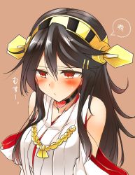 Rule 34 | 10s, 1girl, black hair, blush, breasts, choker, detached sleeves, hair ornament, hairband, hairclip, haruna (kancolle), heart, highres, japanese clothes, kantai collection, large breasts, long hair, nontraditional miko, pout, red eyes, solo, spoken squiggle, squiggle, sweatdrop, tsukui kachou