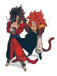 Rule 34 | absurdres, biceps, black wristband, blue eyes, blue sash, body fur, closed mouth, dragon ball, dragon ball gt, dragon ball heroes, earrings, gogeta, highres, jewelry, male focus, metamoran vest, monkey boy, monkey tail, muscular, muscular male, no nipples, pants, pectorals, potara earrings, red fur, red hair, relio db318, sash, simple background, spiked hair, super saiyan, super saiyan 4, tail, vegetto, vegetto (xeno), white pants