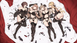 Rule 34 | 4girls, ahoge, arms up, ass, azur lane, bad id, bad pixiv id, bare arms, bare shoulders, black bra, black flower, black footwear, black gloves, black panties, black pantyhose, black rose, black thighhighs, blonde hair, blue eyes, blunt bangs, blush, bra, breasts, breasts apart, brown hair, bug, butterfly, cameltoe, cartonbox (zhixiang zhi), chinese commentary, cleavage, closed mouth, collarbone, covered navel, criss-cross halter, elbow gloves, feet, flower, full body, garter belt, garter straps, gloves, green eyes, grin, hair ornament, halterneck, high heels, insect, knee up, lace, lace-trimmed bra, lace-trimmed legwear, lace-trimmed panties, lace trim, large breasts, lingerie, long hair, lying, medium breasts, missouri (warship girls r), multiple girls, navel, new jersey (azur lane), o-ring, on back, panties, pantyhose, unworn pantyhose, parted lips, petals, platform footwear, platform heels, red eyes, rose, see-through, shoes, unworn shoes, short hair, sideboob, smile, string bra, string panties, thigh gap, thighhighs, thighs, toes, underwear, warship girls r, white footwear, wisconsin (warship girls r), ||/