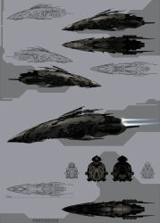 Rule 34 | 3d, absurdres, amarr empire (eve online), bak90, battlecruiser (eve online), commentary, concept art, eve online, from above, from behind, from below, from side, glowing, glowing windows, grey background, grey theme, highres, military, military vehicle, multiple views, no humans, original, realistic, science fiction, space ship, spacecraft, spaceship, thrusters, vehicle focus
