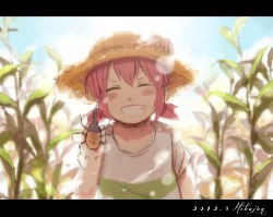 Rule 34 | 1boy, androgynous, bad id, bad pixiv id, beetle, blurry, blush, bug, dated, depth of field, closed eyes, flower, grin, hat, hiba (jun), inazuma eleven (series), inazuma eleven go, bug, kirino ranmaru, letterboxed, male focus, pink hair, signature, smile, solo, twintails