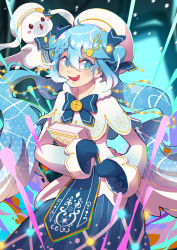Rule 34 | 1girl, absurdres, beret, blue bow, blue eyes, blue hair, blue mittens, blue skirt, book, bow, dress, eyebrows hidden by hair, floating hair, fortissimo, hair ornament, hat, hatsune miku, highres, holding, holding book, keenbiscuit, long hair, looking to the side, mittens, musical note, musical note hair ornament, rabbit, skirt, solo, twintails, very long hair, vocaloid, white dress, white hat, yuki miku, yuki miku (2021)