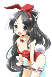 Rule 34 | 1girl, alternate costume, animal ears, bow, bowtie, covered navel, detached collar, fake animal ears, fake tail, folding fan, gradient background, hair tie, hand fan, headgear, high ponytail, highleg, highleg leotard, highres, kantai collection, leotard, multi-tied hair, nisshin (kancolle), oversized breast cup, pink background, playboy bunny, rabbit ears, rabbit tail, red leotard, red ribbon, ribbon, short eyebrows, strapless, strapless leotard, tail, taisinkoku, thick eyebrows, traditional bowtie, wrist cuffs