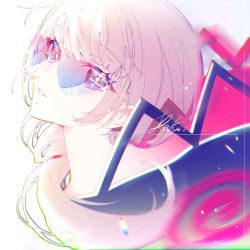 Rule 34 | 1girl, bad id, bad twitter id, blue jacket, character name, from side, hair behind ear, head tilt, heart, heart-shaped eyewear, highres, hood, hooded jacket, jacket, kaf (kamitsubaki studio), kamitsubaki studio, long hair, looking at viewer, parted lips, pink-tinted eyewear, pink-tinted glasses, pink hair, portrait, purple-tinted eyewear, purple-tinted glasses, purple eyes, solo, sunglasses, tinted eyewear, virtual youtuber, white background, xoco