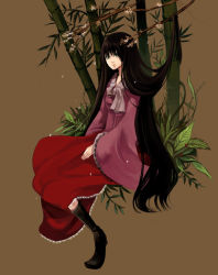 1girl bad_id bad_pixiv_id black_hair female_focus houraisan_kaguya long_hair outdoors plant riku_(artist) riku_(wana) sitting solo touhou tree