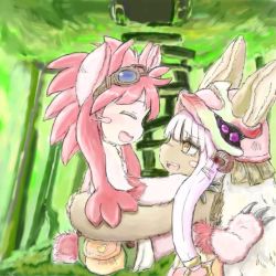 Rule 34 | 10s, 2girls, animal ears, artist request, brown eyes, furry, made in abyss, mitty (made in abyss), multiple girls, nanachi (made in abyss), open mouth, pink hair, white hair