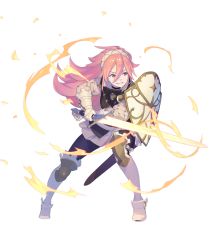Rule 34 | fire emblem, fire emblem heroes, full body, glowing, highres, holding, holding sword, holding weapon, nintendo, official art, pantyhose, pink hair, soleil (fire emblem), solo, sword, transparent background, weapon
