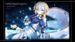 Rule 34 | 1girl, armor, bad id, bad pixiv id, banner, blonde hair, blue eyes, character name, copyright name, fate/apocrypha, fate (series), gauntlets, highres, jeanne d&#039;arc (fate), jeanne d&#039;arc (ruler) (fate), long hair, magicians (zhkahogigzkh), sheath, sheathed, smile, solo, sword, weapon