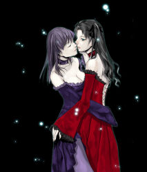 Rule 34 | 00s, 2girls, bad id, bad pixiv id, bare shoulders, black hair, blue eyes, breasts, cleavage, detached sleeves, dress, closed eyes, fate/hollow ataraxia, fate/stay night, fate (series), goth fashion, hair ribbon, hug, imminent kiss, incest, long hair, matou sakura, multiple girls, purple hair, ribbon, siblings, sisters, strapless, strapless dress, tohsaka rin, two side up, yoshimune (b12f), yuri