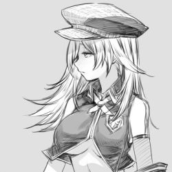 Rule 34 | 10s, 1girl, alisa ilinichina amiella, black gloves, boots, breasts, cabbie hat, elbow gloves, fingerless gloves, gloves, god eater, god eater burst, greyscale, hat, hungry clicker, large breasts, long hair, looking at viewer, monochrome, namco, simple background, sketch, skirt, solo, suspender skirt, suspenders, thigh boots, thighhighs, underboob