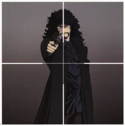 Rule 34 | 1boy, absurdres, aiming, beard, cowboy bebop, facial hair, gun, highres, looking at viewer, male focus, official art, solo, tagme, vincent volaju, weapon