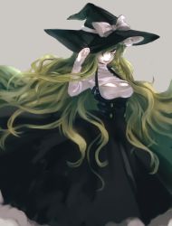 Rule 34 | 1girl, adapted costume, black dress, blonde hair, braid, breasts, cleavage, cleavage cutout, clothing cutout, dress, hair over one eye, hat, hat ribbon, highres, kirisame marisa, large breasts, licking lips, long hair, long sleeves, looking at viewer, meme attire, namauni, open-chest sweater, ribbon, single braid, solo, sweater, tongue, tongue out, touhou, turtleneck, very long hair, witch hat, yellow eyes