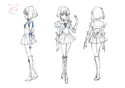 Rule 34 | 1girl, bishoujo senshi sailor moon, bishoujo senshi sailor moon crystal, black hair, bow, brooch, character sheet, choker, closed mouth, elbow gloves, full body, gloves, jewelry, looking at viewer, magical girl, miniskirt, monochrome, official art, sailor collar, sailor saturn, sailor senshi uniform, short hair, skirt, smile, solo, standing, star (symbol), star choker, toei animation, tomoe hotaru, weapon, white background, white gloves, wide hips