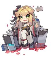 Rule 34 | 1girl, :d, absurdres, aurora (azur lane), azur lane, bare shoulders, black bow, black footwear, black skirt, blonde hair, blush, bow, breasts, cannon, chibi, commentary request, detached sleeves, earrings, green eyes, highres, jewelry, long hair, long sleeves, lyu, magatama, magatama earrings, medium breasts, open mouth, pleated skirt, shirt, shoes, sitting, skirt, sleeveless, sleeveless shirt, sleeves past wrists, smile, solo, thighhighs, turret, very long hair, white background, white shirt, white sleeves, white thighhighs, wide sleeves