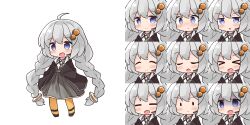 Rule 34 | &gt; &lt;, 1girl, :d, > <, ^ ^, ahoge, black footwear, black jacket, blue eyes, blush, braid, chibi, closed eyes, closed mouth, collared shirt, commentary request, dress, expressions, grey dress, grey hair, hair ornament, headset, highres, jacket, kizuna akari, long hair, long sleeves, low twintails, nose blush, open clothes, open jacket, open mouth, pantyhose, ryogo, shirt, shoes, simple background, sleeves past wrists, smile, solid oval eyes, standing, turn pale, twin braids, twintails, very long hair, voiceroid, white background, white shirt, wide sleeves, xd, yellow pantyhose