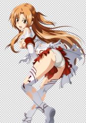 Rule 34 | 10s, 1girl, ass, asuna (sao), bare shoulders, blush, boots, breasts, brown eyes, brown hair, covering privates, covering breasts, detached sleeves, half updo, hei ling, large breasts, leaning, leaning forward, long hair, looking at viewer, matching hair/eyes, open mouth, panties, shiny skin, sideboob, skirt, solo, sword art online, thigh boots, thighhighs, torn clothes, torn thighhighs, underwear