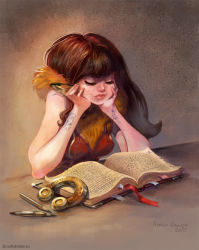 Rule 34 | 1girl, animal, animal around neck, bangle, book, bracelet, breasts, brown hair, closed mouth, commentary, dated, dress, ekaterina orange, english commentary, fox, freckles, head rest, jewelry, long hair, looking down, medium breasts, pen, pencil skirt, professor (ragnarok online), ragnarok online, reading, red dress, signature, skirt, sleeveless, sleeveless dress, smile, solo, upper body