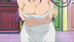 Rule 34 | 00s, 1girl, animated, animated gif, armpits, blair (soul eater), blush, bouncing breasts, breasts, cleavage, large breasts, nude, purple hair, soul eater, talking, towel, towel slip, wardrobe malfunction, yellow eyes