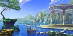Rule 34 | aoi hiyuu, commentary request, hill, no humans, saga, saga frontier, scenery, stepping stones, tree, water, waterfall