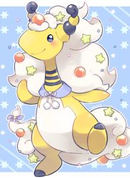 Rule 34 | ampharos, black eyes, blush, closed mouth, commentary request, creatures (company), full body, game freak, gen 2 pokemon, happy, leg up, mega ampharos, mega pokemon, nintendo, no humans, pokemon, pokemon (creature), signature, smile, solo, standing, standing on one leg, star (symbol), tansho