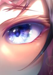 Rule 34 | 1girl, absurdres, blue eyes, close-up, eye focus, highres, hololive, hololive english, irys (hololive), lens flare, purple hair, the x (jene), virtual youtuber