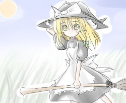 Rule 34 | 1girl, broom, female focus, hat, kirisame marisa, nature, outdoors, pale color, plant, sky, solo, embodiment of scarlet devil, touhou, witch, witch hat