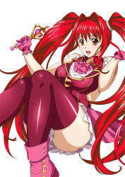 Rule 34 | 00s, 1girl, ass, breasts, dress, female focus, hair ornament, ikkitousen, kanpei, large breasts, legs, long twintails, looking at viewer, red hair, solo, twintails